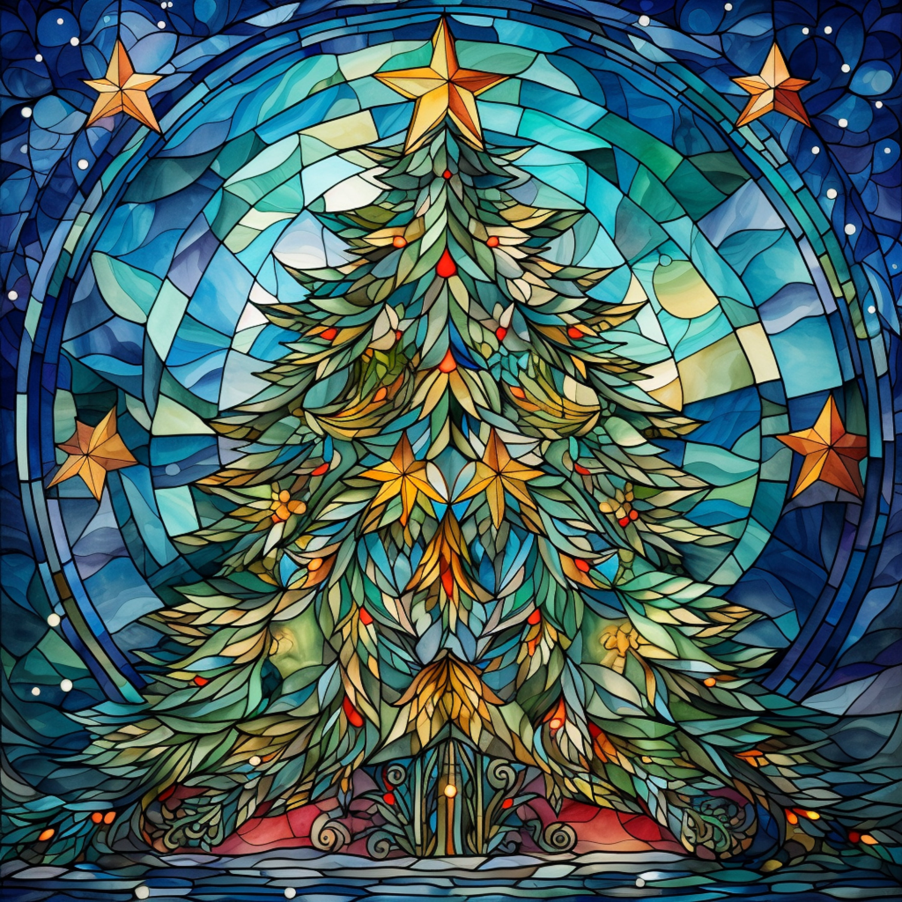 Christmas Christmas Tree Print File Stained Glass Etsy