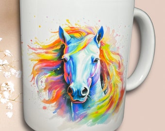 Tasse Pferd Pony Pferdetasse bunt Aquarell künstlerisch Geschenk für Pferdeliebhaber und Reiter zu Nikolaus, Geburtstag Weihnachtsgeschenk