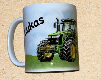 Individuelle Traktor Tasse für Kinder/Junge/Mädchen: Personalisierbarer Trecker-Spaß! Namenstasse Tasse Name individuell Geschenk Junge