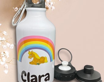 Personalisierte Trinkflasche mit Pony Motiv für Kinder: Individualität mit Name für Kindergarten und Schule Geschenk Einschulung Flasche