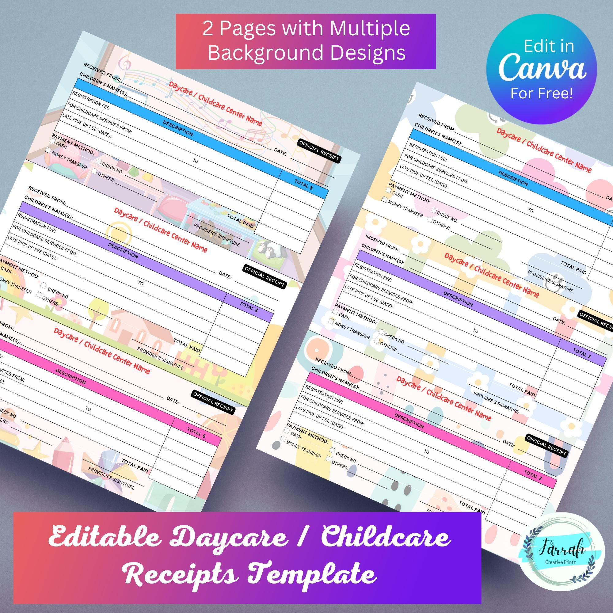 Daycare Receipt Template, Printable Childcare Invoice, Toddler School ...