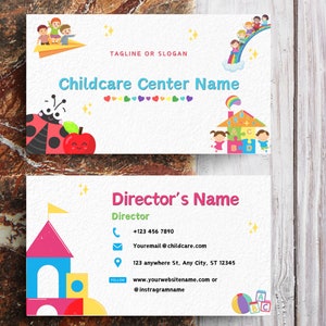 Cartão de visita de creche, cartão de visita de creche, cartão de visita editável de creche, cartão de visita editável de creche, cartão de visita pré-escolar
