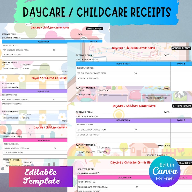 Daycare Receipt Template, Printable Childcare Invoice, Toddler School ...