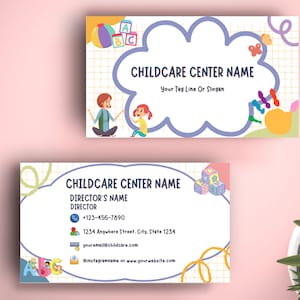 Carte de visite modifiable pour une garderie, Carte de visite modifiable pour une garderie, Carte de visite modifiable pour une garderie, Carte de visite modifiable pour une garderie, Carte de visite pour enfants d'âge préscolaire