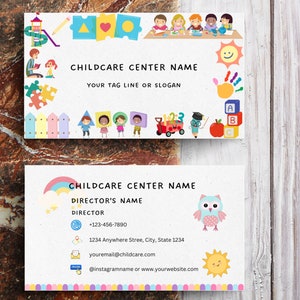 Kindertagesstätten-Visitenkarte, Visitenkarte für Kindertagesstätten, bearbeitbare Visitenkarte für Kindertagespflege, bearbeitbare Visitenkarte für Kindertagespflege, Vorschul-Visitenkarte
