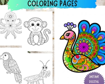 40 enkla målarbilder med djurmandala, enkla mandalas, stresslindring, mental hälsa, enkla mandalas för barn, konstterapi, utskrivbara material, avslappning