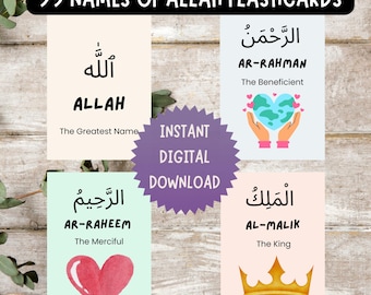 99 Namen Allahs Karteikarten, Islamische druckbare Karteikarten, Ramadan Geschenke, Asma Ul Husna, Islamische Bildung, Islamische Dekoration, Dhikr, EID Geschenke