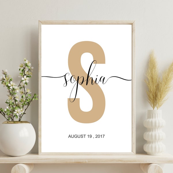 Custom initial print, name printable, personalized name print, personalized initial name print, name print,nursery print, custom birth print