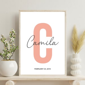 Custom initial print, name printable, personalized name print, personalized initial name print, name print,nursery print, custom birth print