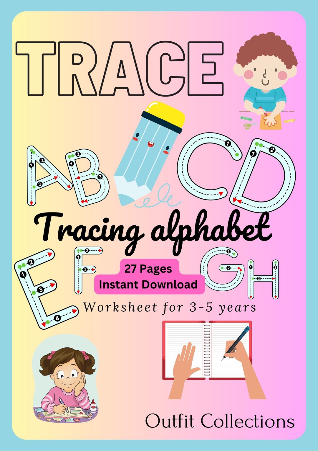27 printable alphabet tracing book worksheets preschool kdg etsy