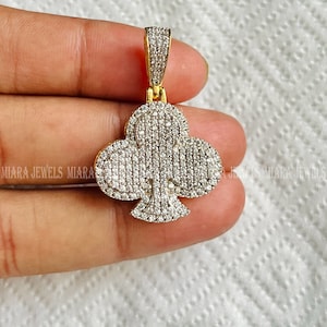 Sin cadena Colgante con dije de trébol en forma de racimo de diamantes blancos de talla redonda de 2,32 quilates sin cadena Oro amarillo de 14 k sobre plata de ley 925