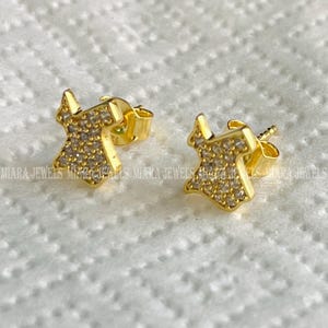 Puces d'oreilles en forme de diamant rond de 0,50 ct carte de l'État du Texas en or jaune 14 carats sur argent 925, Puces d'oreilles