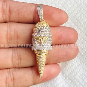 925 Sterling Silber 1,50 Ct Rundschliff CZ Diamant Charm Eistüte Anhänger 14K Gelbgold über