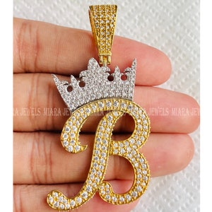 Oro amarillo de 14 k sobre joyería para hombre Colgante con dije de letra B Colgante con dije de racimo redondo de circonita cúbica redonda de 3,50 quilates sin cadena Plata 925
