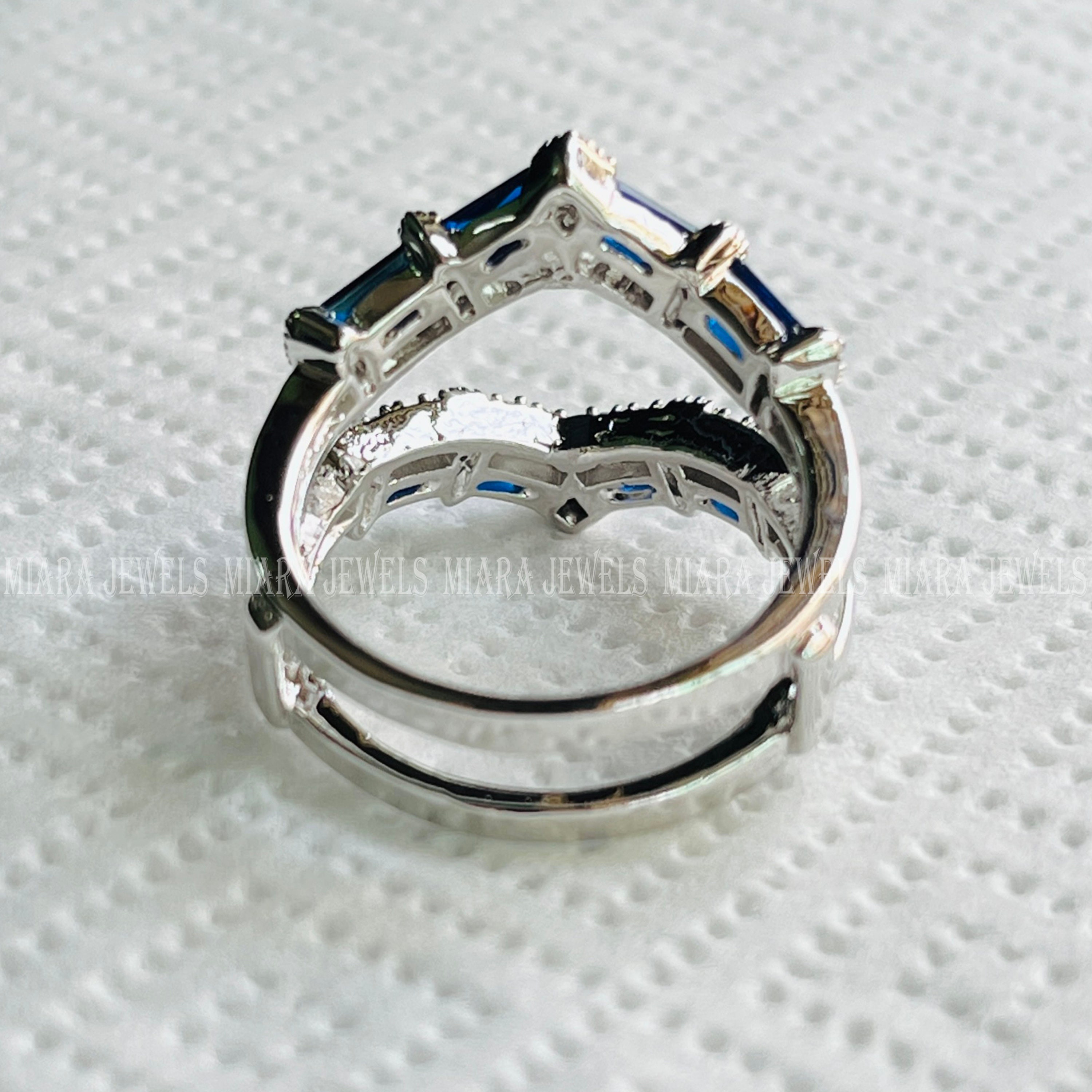 Enhancer Ring Guard 2ct Baguette Cut Blue Sapphire Engagement Ring ...