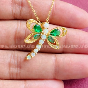 2 Ct Pear & Marquise Cut Green Emerald Dragonfly Pendant Necklace 14k Yellow Gold Over 925 Sterling Silver