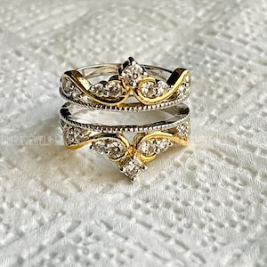 925 Silver Enhancer Ring Guard 1.50Ct Round Cut White Diamond Engagement Enhancer Ring Guard 14k Two Tone Gold Over