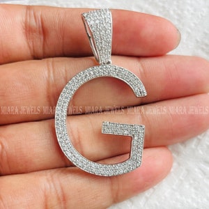 2.00Ct Rundschliff CZ Diamant Cluster Buchstabe "G" Anfangs Charm Anhänger 14k Weißgold Finish Ohne Kette