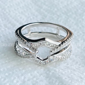14k White Gold Over 1.92Ct Round Cut White Diamond Engagement Enhancer Ring Guard 925 Silver Enhancer Ring Guard