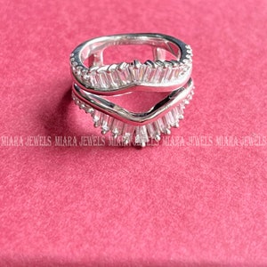 2 Ct Baguette Cut White Diamond Engagement Ring Guard 14k White Gold Over 925 Silver Enhancer Ring Guard
