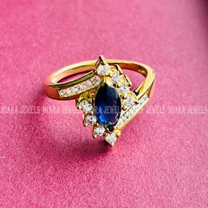 2 Ct Marquise Cut Blue Sapphire Bypass Engagement Ring 14k Yellow Gold Over 925 Silver, Engagement Ring