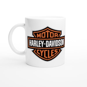 Harley Davidson Ceramic Mug - 11oz Glossy White Coffee Cup - Perfect Gift for Bikers