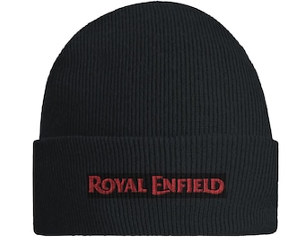 Gorro negro con logotipo de Royal Enfield: gorro con puños elegante y cálido