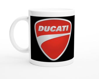 Ducati Logo Mug - White Ceramic 11oz Coffee Cup - Perfect Gift for Bikers