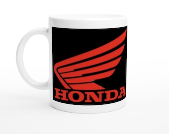 Honda Logo Mug - White Ceramic Coffee Cup - Perfect Gift for Motorcycle Enthusiasts