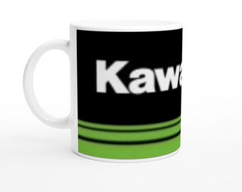 Kawasaki Logo Mug | Glossy White Ceramic | Perfect Gift for Bikers