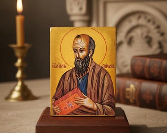 Icono de madera de San Pablo Apóstol: regalo religioso ortodoxo hecho a mano
