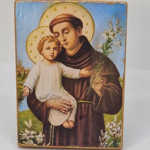 Saint Anthony of Padua Icon Magnet – Handmade Wooden Christian Icon with Baby Jesus – Catholic Patron Saint Gift – 3.15&quot;x2.36&quot;