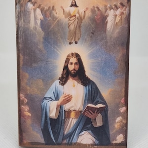 Jesus Christ icon, Handmade Greek Orthodox icon of our Lord, Byzantine art wall hanging on wood plaque, religious icon home decor