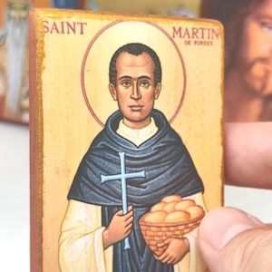 Saint Martin de Porres Icon Magnet – Catholic Mini Icon, Handmade Wooden Gift, 3.15&quot;x2.36&quot;