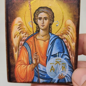 Archangel Michael Icon Magnet – Handmade Wooden Orthodox Icon 3.15&quot;x2.36&quot; – Christian Angel Decor – Saint Michael Gift