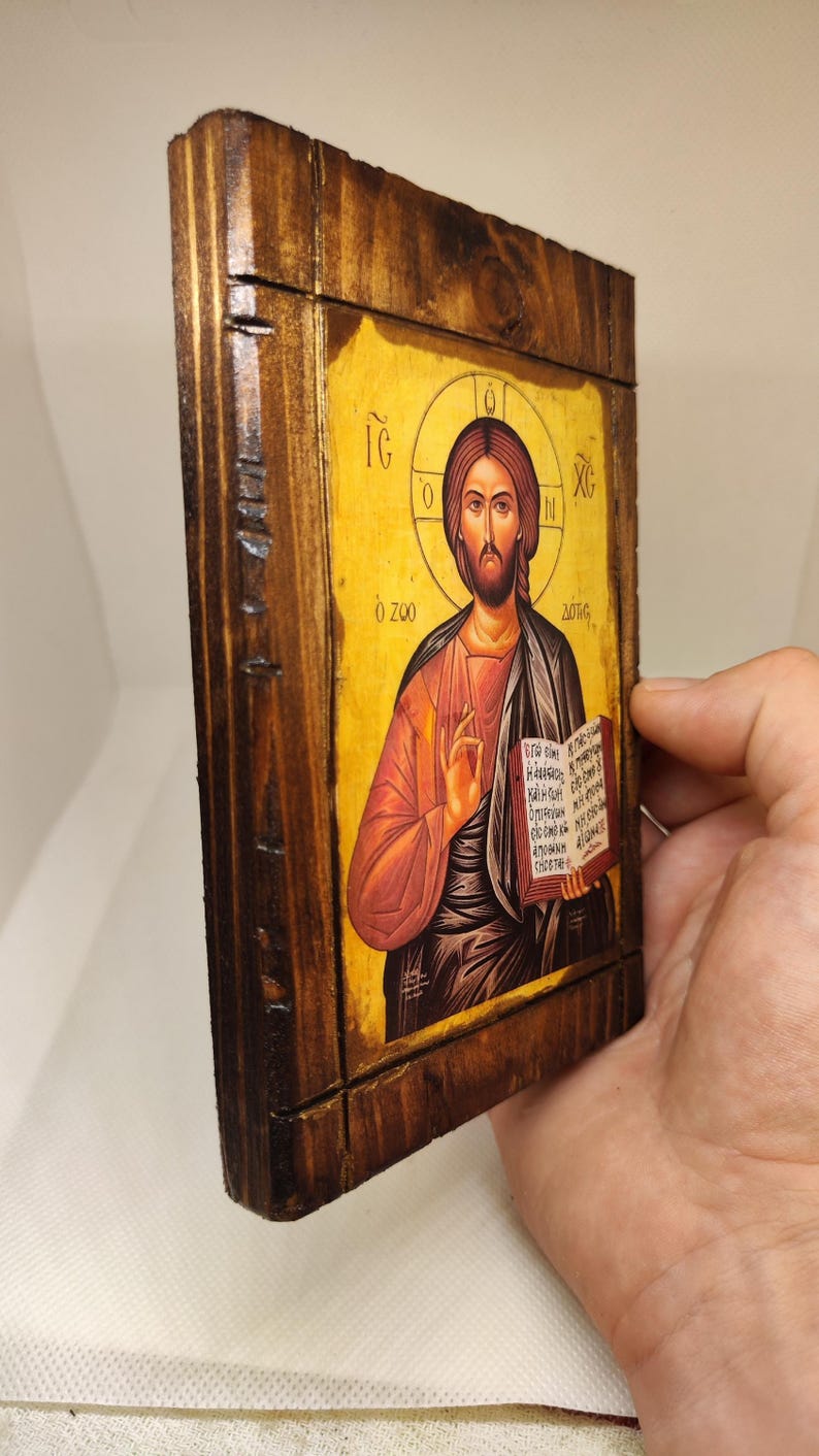 Jesus Christ Pantocrator Wooden Icon – Handmade Orthodox Christian Icon ...