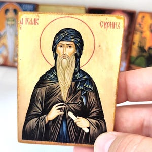 Handmade Saint Isaac the Syrian Icon – Wooden Miniature Christian Magnet Icon (3.15&quot;x2.36&quot;) – Orthodox Saint Gift, Religious Home Decor