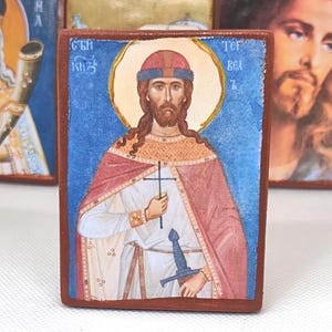 Handmade Saint Alexander Nevsky Icon – Mini Orthodox Wooden Icon with Magnet(3.15&quot;x2.36&quot;) Christian Gift for Protection, Russian Saint Decor