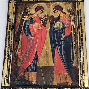 Archangels Michael & Gabriel Icon – Handmade Wooden Orthodox Icon – Byzantine Angel Art
