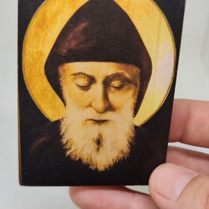Saint Charbel Icon Magnet – Handmade Lebanese Maronite Monk Mini Icon on Wood – Saint Charbel Blessing – Christian Gift for Protection