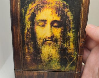 Heiliges Gesicht von Jesus Ikone - Grabtuch von Turin, Altholz (10 x 15 cm)