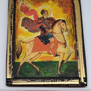 Saint Menas Icon – Handmade Wooden Orthodox Icon – Aged Byzantine Style