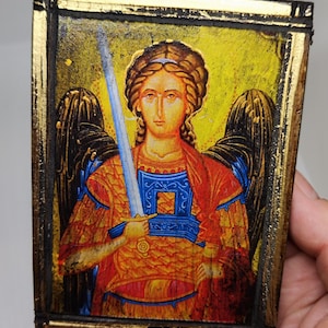 Handmade Orthodox Icon of Archangel Michael – Byzantine Wooden Religious Art