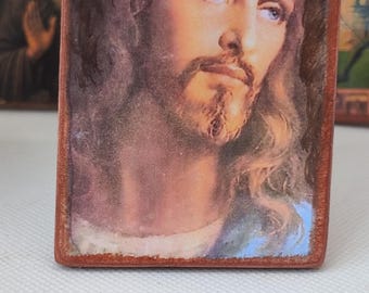Handmade Wooden Face of Christ Icon - Catholic Home Decor (8x6 cm)