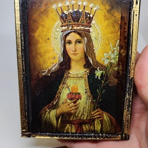 Sacred Heart of Mary Icon – Handmade Wooden Catholic Icon – Virgin Mary Art