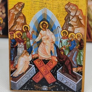 Orthodox Christian Icon &quot;The Resurrection of Christ&quot; – Handmade Miniature Icon – 8x6 cm (3.15x2.36 in)