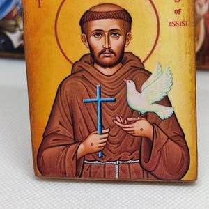 Saint Francis of Assisi Icon | Unique Catholic Religious Art | Wooden Saint Icon | Gift for Faith & Devotion (8x6 cm / 3.15x2.36 in)&quot;