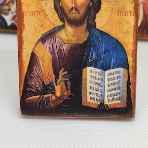 Jesus Christ Pantocrator Icon – Byzantine Wooden Magnet – 8x6 cm Christian Orthodox Decor – Sacred Art Gift
