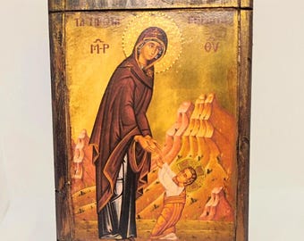 Handmade Virgin Mary and Child Jesus Icon – Theotokos Paideia, Byzantine Art
