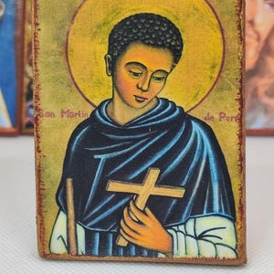 Saint Martin de Porres Icon Magnet: Handmade Catholic Wood Art